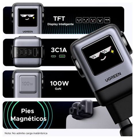 UGREEN Uno X688 Töltőadapter 100 W 3x USB-C®, 1x USB-A PPS, Power Delivery, Fast Charge Szürke GaN 5. kép