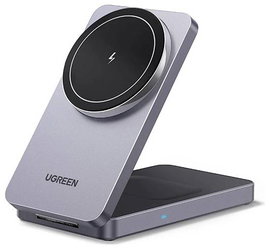 UGREEN W528 Magnetic Charger 2-in-1 Vezeték nélküli töltő 7.5 W Standard indukciós töltés Szürke Vez
