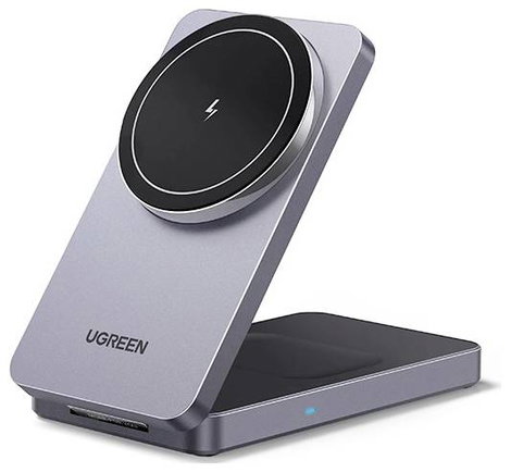 UGREEN W528 Magnetic Charger 2-in-1 Vezeték nélküli töltő 7.5 W Standard indukciós töltés Szürke Vez