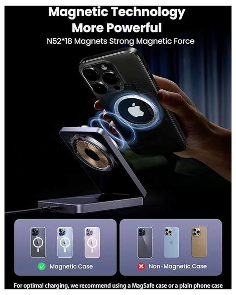 UGREEN W528 Magnetic Charger 2-in-1 Vezeték nélküli töltő 7.5 W Standard indukciós töltés Szürke Vez 5. kép