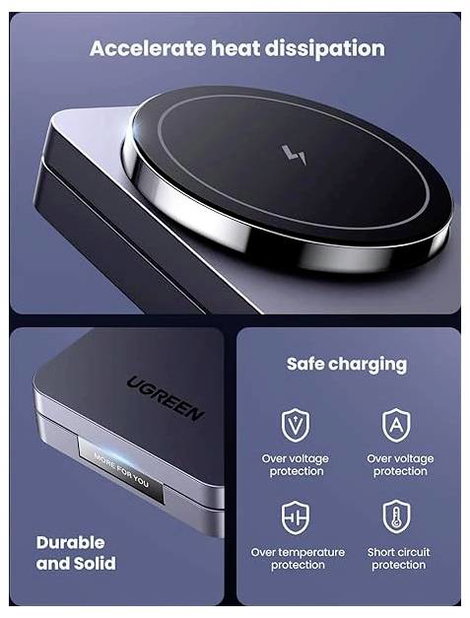 UGREEN W528 Magnetic Charger 2-in-1 Vezeték nélküli töltő 7.5 W Standard indukciós töltés Szürke Vez 7. kép