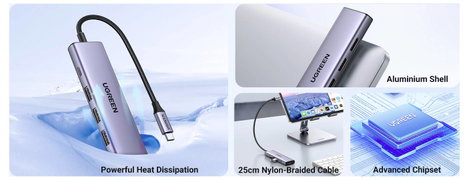 UGREEN USB-C® dokkoló állomás CM511 6-in-1 USB-C Hub Beépített kártyaolvasóval 11. kép