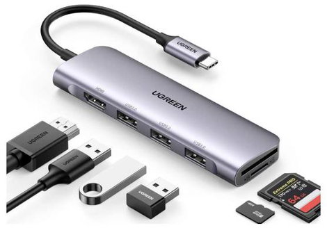 UGREEN USB-C® dokkoló állomás CM511 6-in-1 USB-C Hub Beépített kártyaolvasóval 4. kép