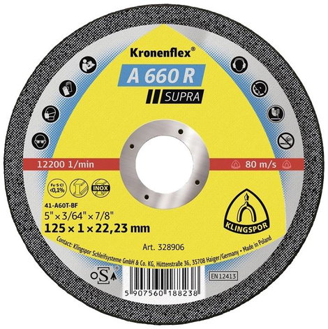 Klingspor A 660 R Supra 328906 Vágótárcsa, egyenes 125 mm 25 db Nemesacél 2. kép
