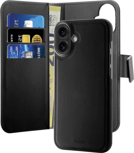 sbs mobile Flip Case Apple iPhone 16 Fekete Mobiltelefon flip tok, Induktív töltés PUIPC1661BOOKC3BL