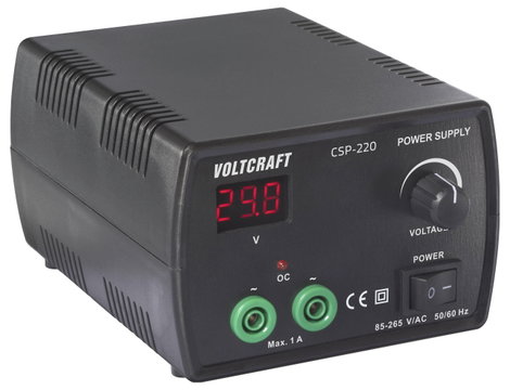 VOLTCRAFT CSP-220 Labortápegység, szabályozható 0 - 24 V/AC 1 A (max.) 24 W Kimenetek száma 1 x 2. kép