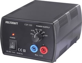 VOLTCRAFT CSP-120 Labortápegység, szabályozható 3, 4.5, 6, 7.5, 9, 12 V, V, V, V, V, V (max.) 1.5 A 