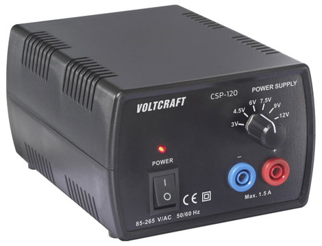 VOLTCRAFT CSP-120 Labortápegység, szabályozható 3, 4.5, 6, 7.5, 9, 12 V, V, V, V, V, V (max.) 1.5 A 2. kép
