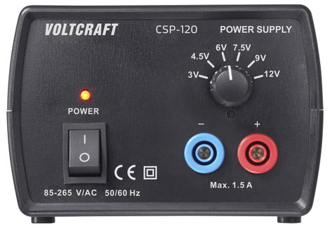 VOLTCRAFT CSP-120 Labortápegység, szabályozható 3, 4.5, 6, 7.5, 9, 12 V, V, V, V, V, V (max.) 1.5 A 3. kép