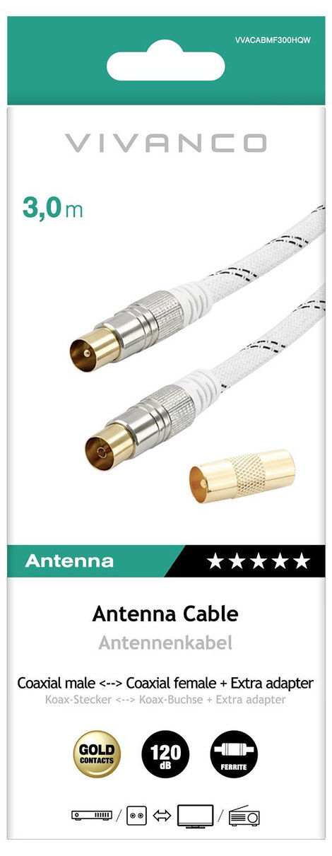 Vivanco Antennák, SAT Csatlakozókábel 3 m Fehér 2. kép