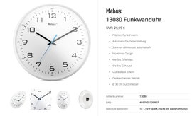 Mebus 13080 Rádiójel vezérlésű Rádiójel vezérlésű óra 30 cm Fehér Zajtalan óraszerkezet