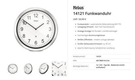 Mebus 14121 Rádiójel vezérlésű Rádiójel vezérlésű óra 45 cm Alumínium Zajtalan óraszerkezet