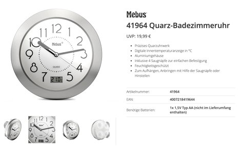 Mebus 41964 Kvarc Falióra Alumínium Alkalmas fürdőszobába/nedves helyiségbe