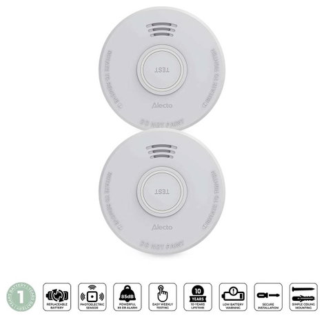 Alecto SD110 2X Füstjelző 2 részes készlet Elemekről üzemeltetett (Ø x Ma) 101 mm x 36 mm 6. kép