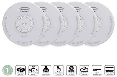 Alecto SD110 5X Füstjelző Elemekről üzemeltetett (Ø x Ma) 101 mm x 36 mm 6. kép