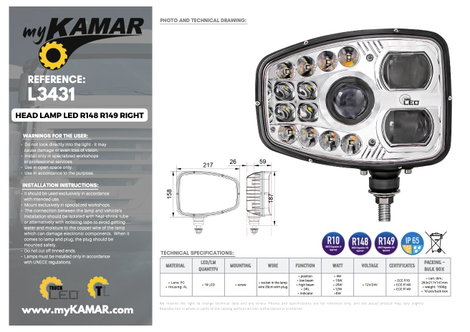 KAMAR Első fényszóró L3431 L3431 LED elöl 10. kép