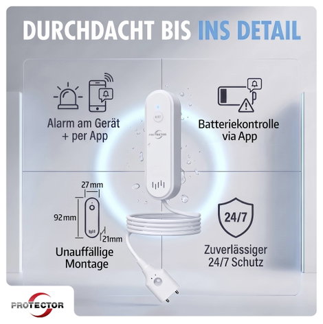 Protector 15044 WA-2 Vízjelző WiFi riasztástovábbítással app vezérléssel Elemekről üzemeltetett 4. kép