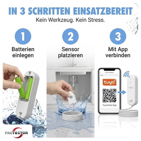 Protector 15044 WA-2 Vízjelző WiFi riasztástovábbítással app vezérléssel Elemekről üzemeltetett 6. kép