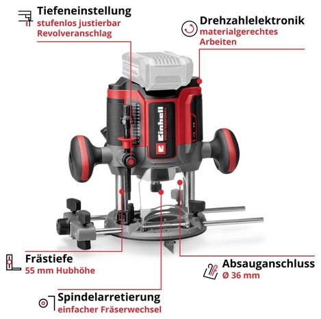 Einhell Professional Felületmaró 4350425 TP-RO 18/55 Li BL - Solo kefe nélkül, akku nélkül, töltő né 4. kép