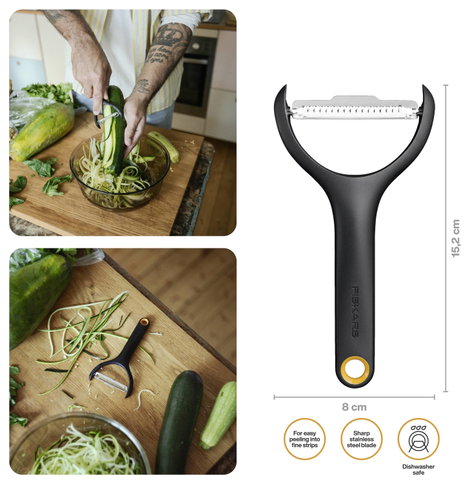Fiskars 1079909 FF Julienne hámozó, Y alakú hámozó finom zöldségcsíkokhoz, forgópenge 2. kép