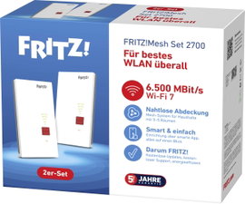 FRITZ! WiFi 7 hatótávnövelő FRITZ!Mesh Set 2700 2er-Set 20003142 WLAN, LAN 6.5 GBit/s WiFi 7, Mesh-k