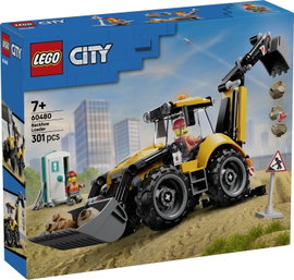 LEGO® CITY 60480 Sárga kotrógép-rakodó  építőipari jármű működő első és hátsó kanállal.