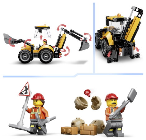 LEGO® CITY 60480 Sárga kotrógép-rakodó  építőipari jármű működő első és hátsó kanállal. 7. kép
