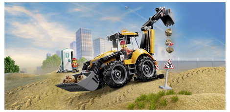 LEGO® CITY 60480 Sárga kotrógép-rakodó  építőipari jármű működő első és hátsó kanállal. 8. kép