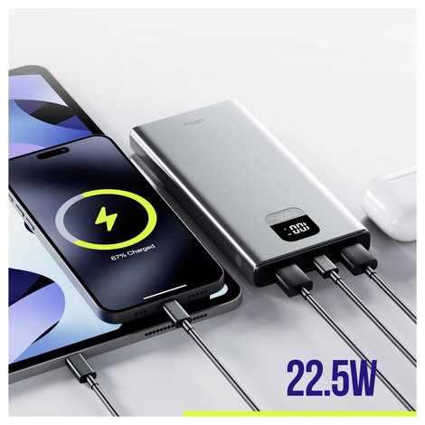 Allity APB-100 Powerbank 10000 mAh Quick Charge, Power Delivery LiPo USB-C®, USB-A Szürke 7. kép