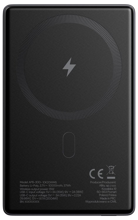 Allity APB-300 Wireless powerbank 10000 mAh Quick Charge, Power Delivery Szürke 3. kép