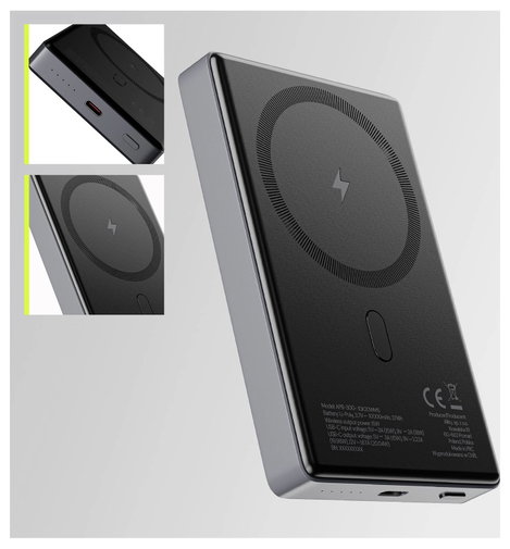 Allity APB-300 Wireless powerbank 10000 mAh Quick Charge, Power Delivery Szürke 7. kép