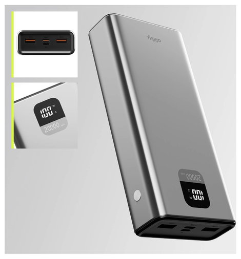 Allity APB-100 Powerbank 20000 mAh Quick Charge, Power Delivery LiPo USB-C®, USB-A Szürke állapotjel 9. kép