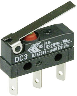 Cherry Switches Szubminiatűr kapcsoló, 250 V/AC DC3 DC3C-L1LC 1 váltó laposérintkezős dugó, 2,8 x 0,