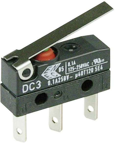 Cherry Switches Szubminiatűr kapcsoló, 250 V/AC DC3 DC3C-L1LC 1 váltó laposérintkezős dugó, 2,8 x 0,