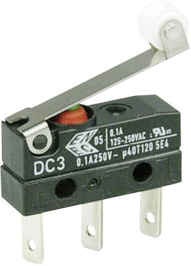 Cherry Switches Szubminiatűr kapcsoló, 250 V/AC DC3 DC3C-L1RC 1 váltó laposérintkezős dugó, 2,8 x 0,