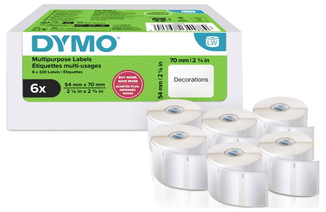 DYMO Etikett tekercs 70 x 54 mm Fehér 6 tekercs Leoldható 2234188 Univerzális etikett, CD etikett, L 2. kép