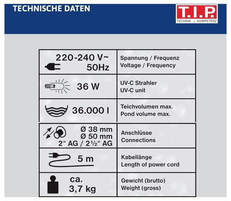T.I.P. - Technische Industrie Produkte 30447 SPU 36000 UV-C sugárzó 7.000 l/óra 9. kép