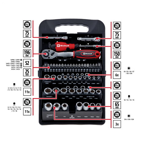 Einhell 372450 Bit készlet 61 részes Egyeneshornyú, PH, PZ, T profil 3. kép