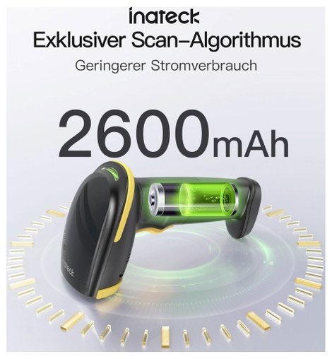 inateck Vonalkód olvasó Bluetooth® 1D, 2D LED Fekete Kézi szkenner állvánnyal 3. kép
