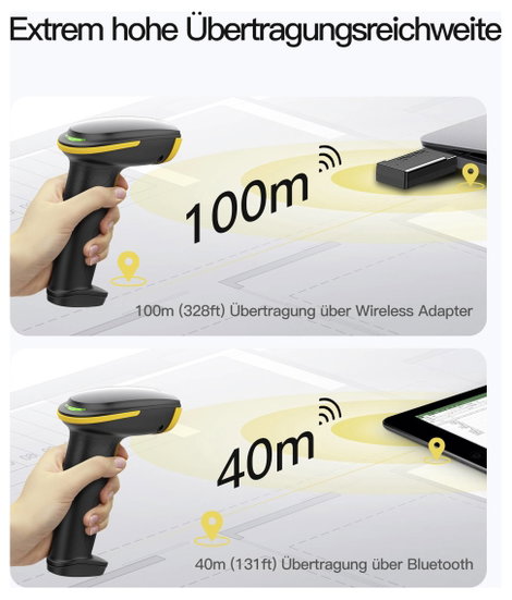 inateck Vonalkód olvasó Bluetooth® 1D, 2D LED Fekete Kézi szkenner állvánnyal 7. kép
