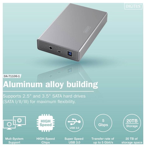Digitus DA-71106-1 SATA merevlemez doboz 2.5 coll, 3.5 coll USB, USB-C®, USB-C® (USB 2.0), USB-C® (U 2. kép