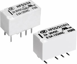 Szubminiatűr jelző relé 24 V/DC 2 váltó, 2 A, 220 V/DC/250 V/AC, 10 mV/10 µA/, 62.5 VA/60 W, Hongfa 
