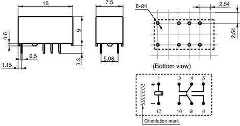 Szubminiatűr jelző relé 24 V/DC 2 váltó, 2 A, 220 V/DC/250 V/AC, 10 mV/10 µA/, 62.5 VA/60 W, Hongfa 2. kép