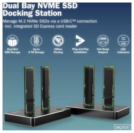 Digitus USB-C® dokkoló állomás Digitus DA-71545-1 Stazione di docking per dischi con funzione di clo 2. kép