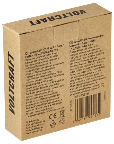 Babyakku VOLTCRAFT Lítiumion 1.5 V 2500 mAh 2 db 5. kép