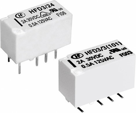 Szubminiatűr jelző relé 12 V/DC 2 váltó, 2 A, 220 V/DC/250 V/AC, 10 mV/10 µA/, 62.5 VA/60 W, Hongfa