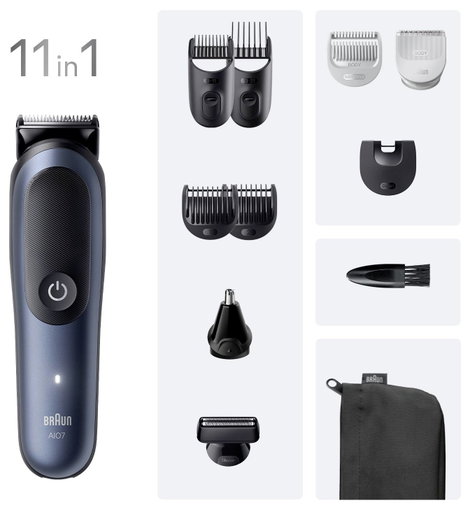 Braun Braun Series 7 All-In-One Style Kit AIO7 Szakállvágóó, Hajvágó, Tesztszőrzet nyíró Fekete, Kék 5. kép