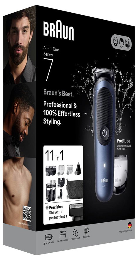 Braun Braun Series 7 All-In-One Style Kit AIO7 Szakállvágóó, Hajvágó, Tesztszőrzet nyíró Fekete, Kék 6. kép