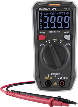 Digitális kézi multiméter CAT III 600 V 4000 digit, Voltcraft VC-22