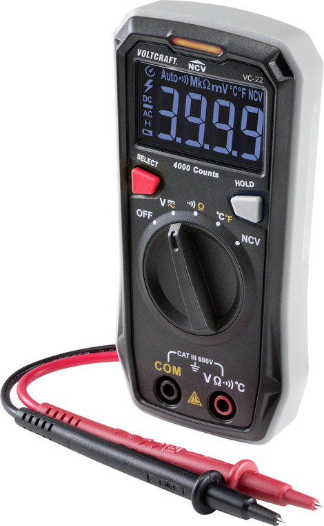 Digitális kézi multiméter CAT III 600 V 4000 digit, Voltcraft VC-22 3. kép